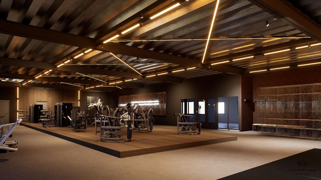 3D impressie 1: Overzicht sportstudio